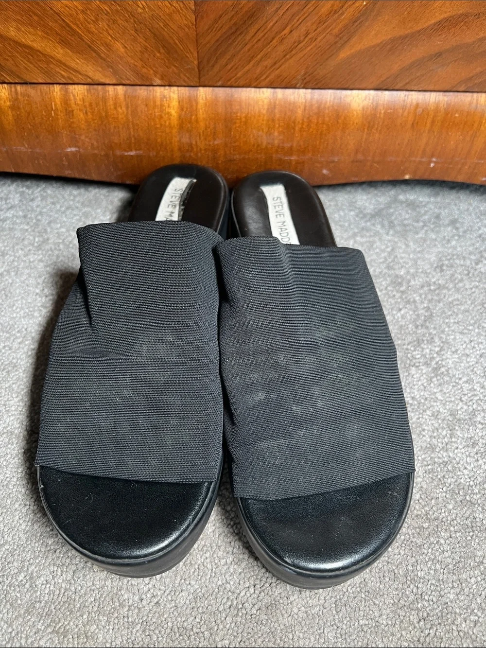 Steve Madden Slinky 30 Platform Sandals Black Stretch size 8 Made in Italy
